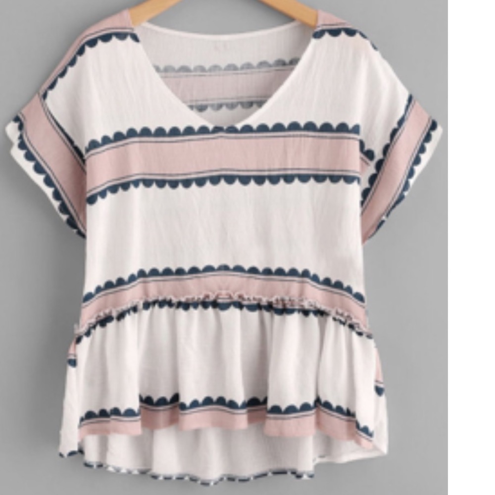 SHEIN Beige Blue Striped Peplum Top XL NWOT - Picture 4 of 4